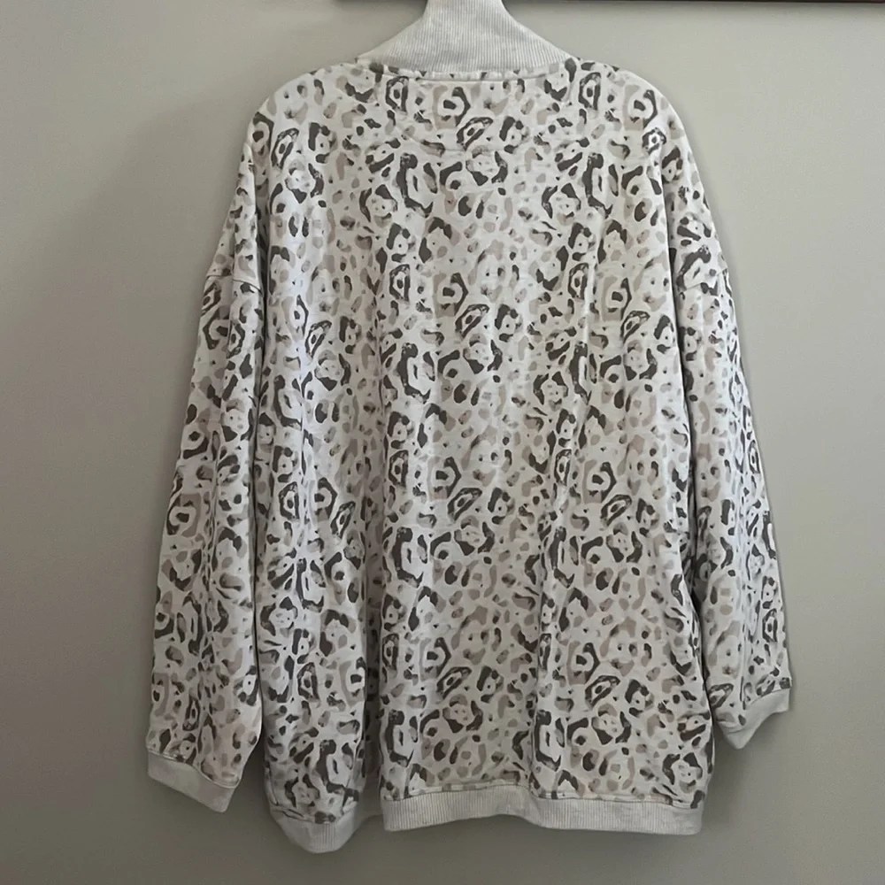Aerie Oversized Good Vibes Animal Print Quarter Zip Sweatshirt | M